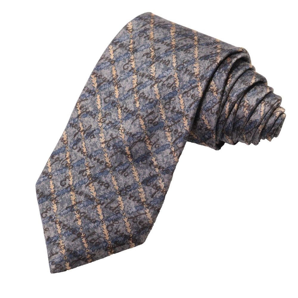 Ermenegildo‎ Zegna Tie Blue Designer AOP 100% Silk Italy 3.5"W x 60"L